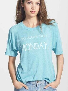 Wildfox Blue A Tiny Horror Story Monday Quote AHS Tee Shirt Top